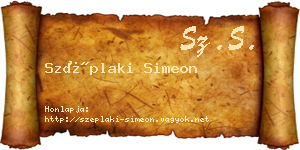 Széplaki Simeon névjegykártya